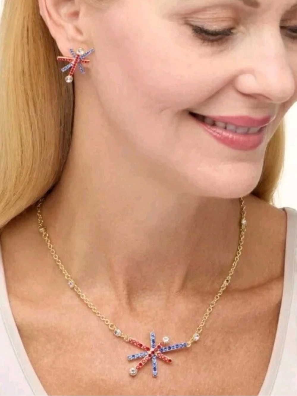 Heidi Daus "Fire Flower" Crystal Chain Necklace & Earrings